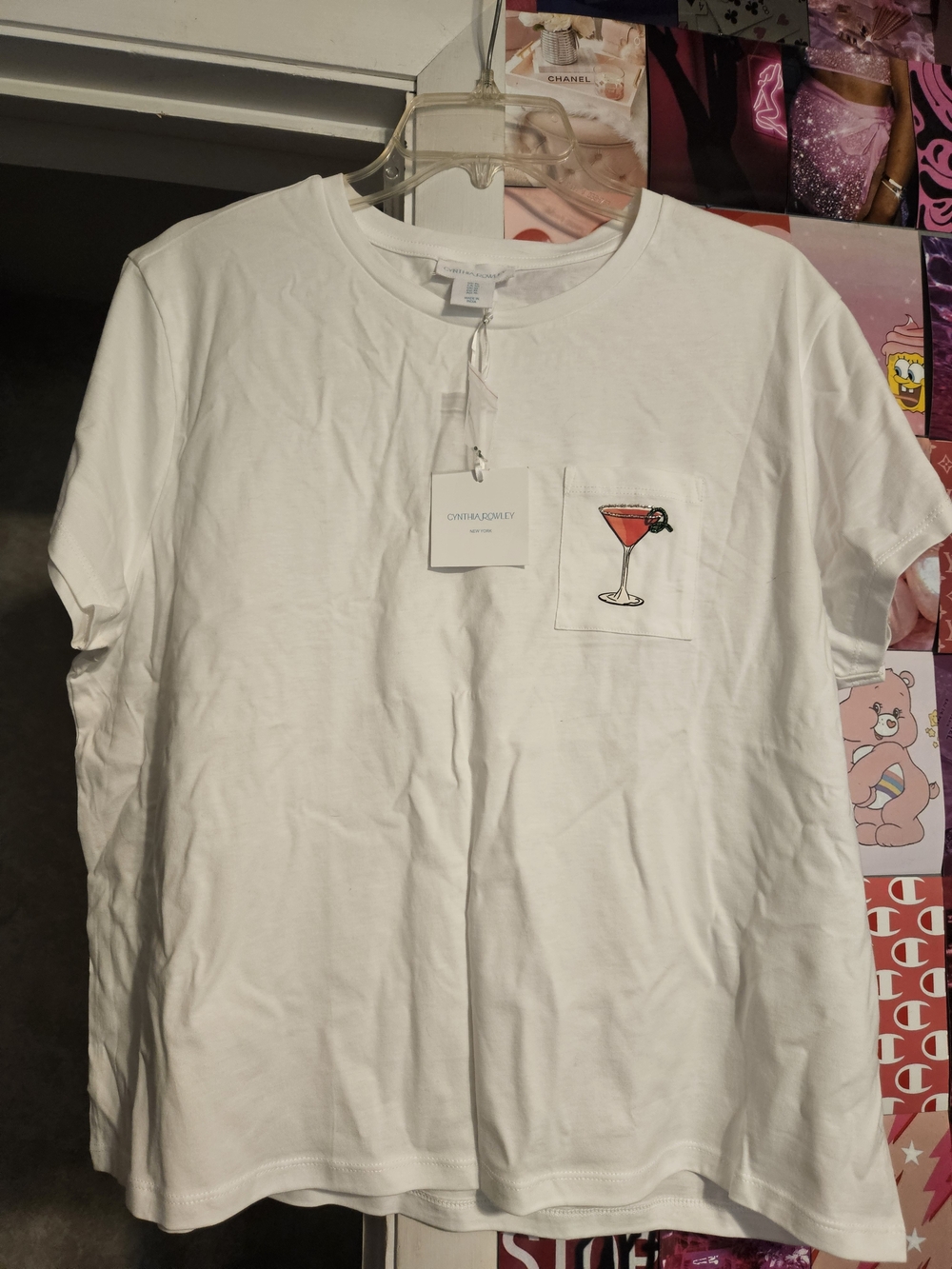 Cynthia Rowley White Tee with Cocktail Pocket Graphic